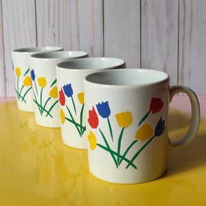 4 Vintage Tulip Coffee Mugs Coloroll 1980s England